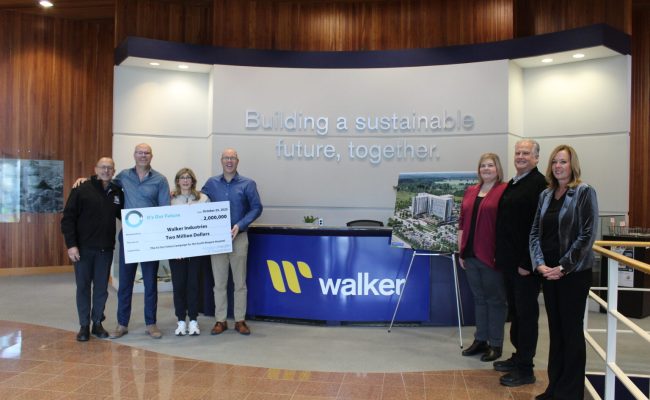 L-R: Mayor Jim Diodati, Ian Walker, Wendy Mitchell, Geordie Walker, Andrea Scott, Harry Oakes, and Rachel Stuchberry